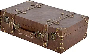 DECOR4SEASON Vintage Leather & Wood Storage Box  Compact Decorative Suitcase Chest with Classic Design, Perfect for Keepsakes, Travel, and Home Organization