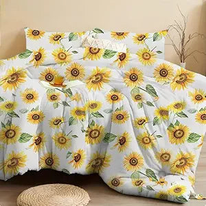 SDIII Sunflower Comforter Set Twin 3 Pieces, Soft Microfiber Lightweight Sunflower Comforter Twin Size, Yellow Floral Bedding Set All Season