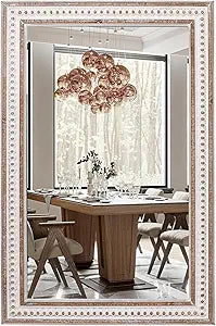 35x23 Inch Boho Wooden Rectangle Mirror for Bathroom, Rustic Farmhouse Decorative Wall Mirrors for Bedroom, Living Room, Entryway - Vertical or Horizontal Hanging