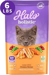 Halo Holistic Kitten Food, Cage Free Chicken Recipe, Grain Free Dry Cat Food, Complete Digestive Health, 6 lb Bag