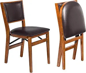 Meco STAKMORE Retro Upholstered Back Folding Chair Fruitwood Finish, Set of 2