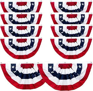 1.5 x3 Ft USA Pleated Fan Flag, American Patriotic Flag Bunting for Outside, Bunting Flags Outdoor Indoor for 4th of July Decorations (Set of 10)