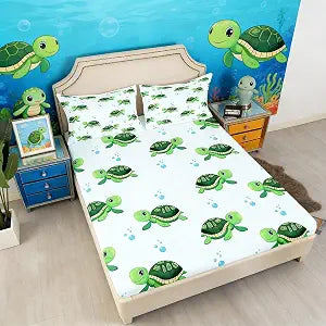 Erosebridal Green Sea Turtle Fitted Sheet for Kids Boys Teens Twin
