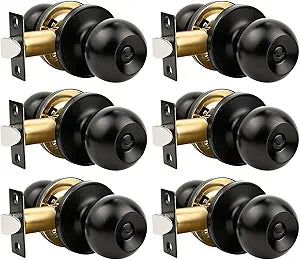 Knobonly 6 Pack Privacy Door Knobs Matte Black, Keyless Door Knobs Interior for Bedroom and Bathroom, Round Door Handles Stainless Steel, Classic Design
