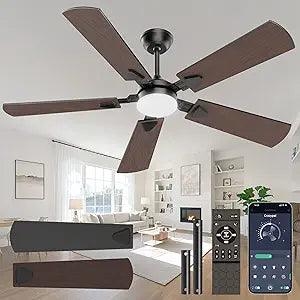 Ceiling Fans with Lights, 52 Inch Modern Ceiling Fans with Lights and Remote Control, DC Reversible Motor, Noiseless, 3CCT, Ceiling Fan for Bedroom, Living Room, Apartment Indoor/Outdoor Use