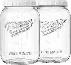 Folinstall 2 Pack 1 Gallon Glass Jar with Lid, Wide Mouth Mason Jars, Large Glass Flour Storage Containers with Airtight Lids, Candy Jar Safe for Cookie, Kombucha, Pickle, Sugar
