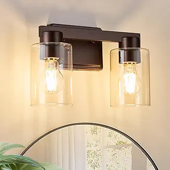 2-Light Bathroom Light Fixtures Modern Vanity Lights with Clear Glass Shade Oil Rubbed Bronze Wall Sconces Over Mirror for Bathroom,Powder Room, Living Room