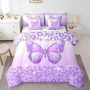 Feelyou Cute Butterfly Comforter Set Full Size 7 Pieces Leopard Print
