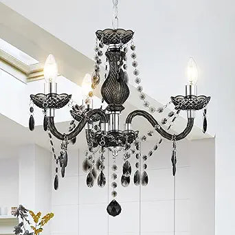 Luvkczc Black Chandelier Small Crystal Chandeliers Lighting Mini Acrylic Chandelier 3 Light Modern Pendant Light Fixtures for Restaurant, Bar, Dining Room, Bathroom