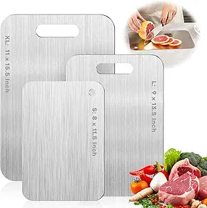Katori Titanium Cutting Boards for Kitchen-100% Pure Titanium Cutting Board set Double Sided Non Toxic Titanware Chopping Board,Dishwasher Safe Metal Cutting Boards FathersDay Gifts(3PC-S+L+XL)