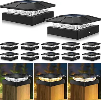 Peasur 4x4 Solar Post Cap Lights 12 Packs, 3 Lighting Modes Fence Caps Light Fits 44/3.53.5 Wood/Vinyl Posts, Waterproof Post Top Lighting for Outdoor Deck Mailbox Porch Railing