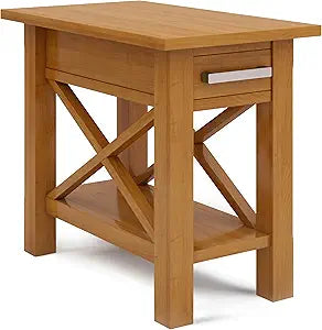 SIMPLIHOME Kitchener SOLID WOOD 14 inch Wide Rectangle Contemporary Narrow Side Table in Light Golden Brown with Storage, 1 Drawer, 1 Shelf, for the Living Room and Bedroom