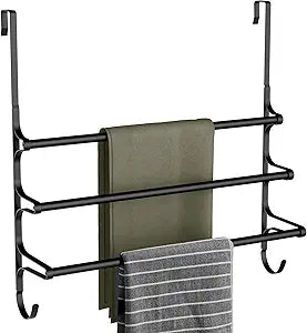 CANYAVE Over The Door Towel Rack, Over Door Towel Rack for Bathroom Door, Triple Towel Storage Holder with Hooks (Matte Black, 20.15" L)