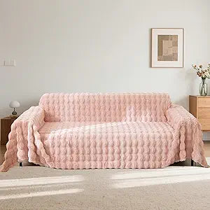 Pink Faux Fur 1 Piece Couch Cover Fluffy Sofa Slipcover Ultra Soft Universal Sofa Cover Cozy Sofa-Bed Throw Blanket Washable,71x134 for Dogs Pets Kids