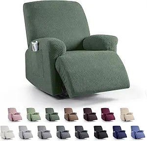 KinCam Recliner Covers, Stretch Reclining Chair Covers, Recliner Sofa Slipcovers Stripe Jacquard Recliner Couch Covers Furniture Protector Covers for Pet Kid (1 Seater, Greyish Green)