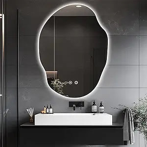 Irregular LED Bathroom Mirror with Lights,Asymmetrical Led Bathroom Vanity Mirror for Wall with Backlit, Anti Fog, 3 Colors and Dimmable Light,[Horizontal/Vertical] 30" H x 22" W