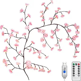 Cherry Blossom Lights with Remote 72 LED Sakura Branch Lights for Wall, 8 Lighting Modes&Timer Flexible DIY Indoor Cherry Blossom Decor for Home, Xmas, Wedding, Party, Valentine's Day (72LED-63Inch)