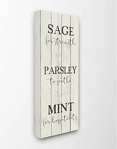Sage Herb Kitchen Dining Room, 10 x 24 Inch Canvas Wall Art
