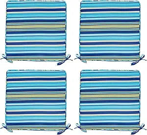 4 Pcs Outdoor Cushion Covers, Washable Patio Cushion Covers Replacement, Outdoor Couch Cushion Covers Waterproof with Zipper for Patio Furniture, 18.918.93.15 Inch, Cyan Stripes