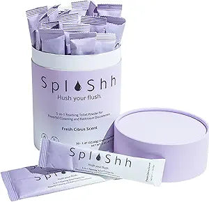 SplaShh 5 in 1 Foaming Toilet Bowl Cleaner, 30 Powder Packets, Fresh Citrus Scent, No Harsh Chemicals, Easy Clean, Replaces Sprays, Pods & Tablets, Stain & Odor Remover, Convenient Pouches