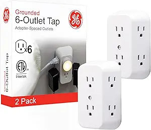 GE Outlet Extender, 2 Pack, 6 Outlet Multi Plug Wall Power Splitter