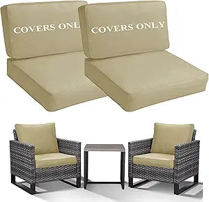 Sqodok Patio Cushion Covers Replacement, Deep Seat Patio Cushions Cover Set of 4, Waterproof Seat and Back Cushions Cover for Outdoor Furniture Chair, Sofa, Couch(Beige,28"x28"x6"+28"x17"x6")