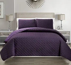 KingLinen Embossed Geometric Reversible Bedspread/Quilt/Coverlet with Sham Set (Purple, King)