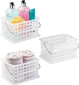 iDesign Portable Shower Caddy Basket with Handle for Dorm or Bathroom, Set of 3, Frost, Made in USA