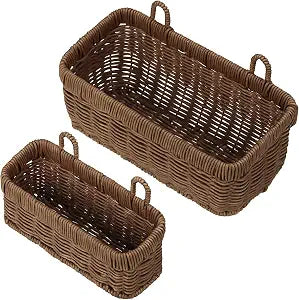Tioncy 2 Pcs Woven Hanging Wall Baskets for Storage with 4 Hooks