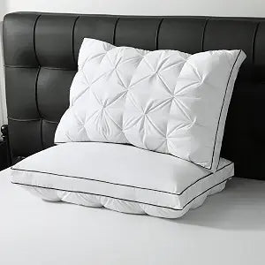 BPC Luxury Goose Feather Down Pillows Queen Size, Gusseted Hotel Bed Pillows for Sleeping, 100% Organic Cotton Cover, Surround Polyester Fill, Soft Fluffy for Sleepers (18"x28" + 2" Gusset, Pack of 2)