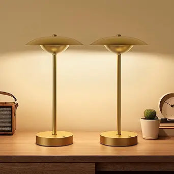 2 Pack Cordless Table Lamps, Rechargeable Battery Powered Lighting, Indoor/Outdoor Table Lamps for Patio Restaurant Home Dinner Dining Kitchen Bar Night Light Balcony,Waterproof & Wireless(Gold)