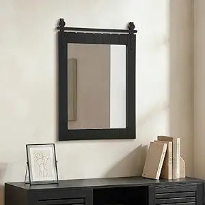Besdomus Rustic Bathroom Farmhouse Mirror: 22"x30" Black Western Barn Door Solid Cedar Wood Frame Vanity Mirror - Wall Mounted for Bathroom/Hallway/Living Room - Rustic Decor for Fashion-Conscious