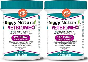 Vetbiome Plus High Strength Probiotics for Pets (80 Capsules) - 120 Billion CFU, 9 - Strain Formula  Third Party Tested - Made in U.S.A (80 Caps (2 Pack))