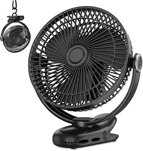10000mAh 30hrs Portable Fan Rechargeable, 8-Inch Battery Operated Clip on Fan, USB Fans, 4 Speeds, Strong Airflow, Sturdy Clamp for Golf Cart Office Desk Outdoor Travel Camping Bed Truck Treadmill