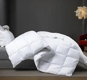 All Season 100% Cotton Down Comforter Queen Size,High Fill Power White Down Fluffy Hotel Style Duvet Insert, Noiseless Eco-Friendly, 8 Corner Tabs, Machine Washable, Queen Size(909050oz)