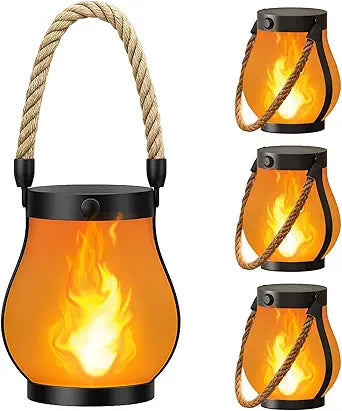 Hompavo Gen2 Solar Lanterns Outdoor with Ultra-Real Flame, Dual Charging (USB/Solar) & 2 Mode - Waterproof Decorative Hanging/Table Lights for Yard Patio Garden Birthday Mothers Day Gifts for Women, 4