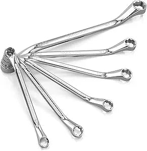 Olsa Tools 6pc Box End Wrench Set, 45-Degree Offset, Chrome Vanadium Steel, Includes Organizer Tray