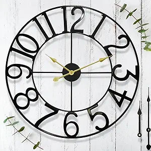 14 in Outdoor ClockRetro Black Metal Outdoor Wall Clock for Patio, Garden & Pool AreaVintage Industrial Skeleton Outdoor ClockWeatherproof Decorative Yard & Porch ClockLarge Round Patio Wall Decor