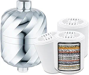 Shower Filter and 3 pcs Cartridge-99% Removal of Chlorine,Rust,Impurities -Softens Hard Water to More Clean - Smooth Skin, Hair Soft -High Output No Pressure Loss/NO Leaking,Easy Install and Replace