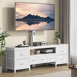 TV Stand with Mount for 45/55/65/75 inch TVs, 51.2" Dresser TV Stand Entertainment Center with 7 Fabric Drawers, Open Storage Shelves, Media Console for Living Room