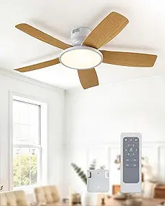 VONLUCE 42 Inch Ceiling Fan with Lights, Quick Install Ceiling Fan and Remote, 6-Speeds Noiseless Reversible DC Motor, 3CCT, Modern Ceiling Fan for Bedroom Living Room Kitchen, Light Wood Grain