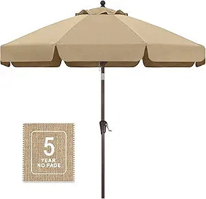MASTERCANOPY 9ft Olefin Valance Patio Umbrella with Tilt Crank, 5-Year-Non-Fading Canopy & 8 Fiberglass Ribs for Deck, Patio, and Garden