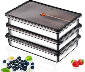 Stainless Steel Food Storage Containers, Silver, 3-Piece Set