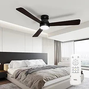 TCL Ceiling Fans with Lights, 46 inch 3 blades Low Profile and Remote Control, Reversible, Flush Mount, 3CCT, Dimmable, Noiseless, Black Ceiling Fan for Bedroom, Indoor Use (Black, 46 Inch)