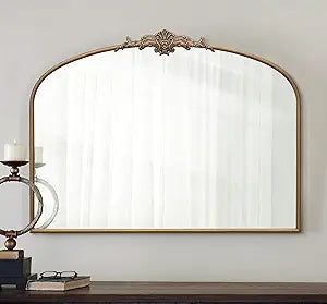 Besdomus Vintage Arched Gold Mirror: 40"x29" French Large Matt Gold Antique Wall Mounted Mirror - Baroque Traditional Ornate for Entryway/Fireplace/Bathroom/Hallway - Home Decor for Fashion-Conscious