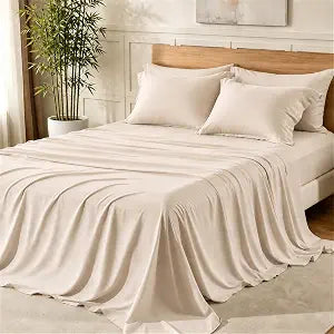 KAKIJUMN 6 Piece Queen Sheets Set, Rayon Derived from Bamboo Blend, Beige