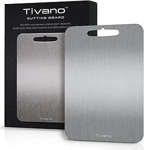 Original Tivano TitaniumShield Cutting Board 12"x8" Metal Pro | Ultra Durable, Dishwasher Safe, Heat Resistant, Odor & Stain Free, Knife Friendly, Non Toxic Kitchen Board (1)