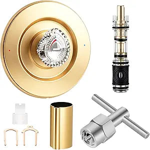 Shower Trim Kit, Compatible with Moen T470 Chateau Shower Trim Kit for 1225 Trim Kit, With 1225 Replacement Cartridge, 104421 Removal Tool, Escutcheon, Shower handle, Tubes and Screws, Gold