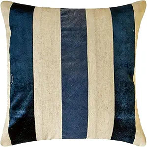 The HomeCentric Pack of 2 Decorative Throw Pillow Covers Navy 20"x20" (50x50 cm) Velvet & Linen Patchwork, Striped Outdoor Furniture Cushion Cover, Striped Modern Style - Velvet Band Navy