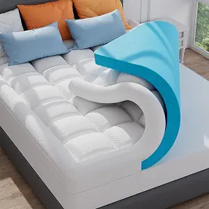 ELEMUSE 3 Inch Queen Size Dual Layer Memory Foam Mattress Topper, 2 Inch Cooling Memory Foam, 1 Inch Luxury Plush Pillowtop, Premium Pressure Relief Bed Pad for Hot Sleepers, Hotel Comfort Upgrade